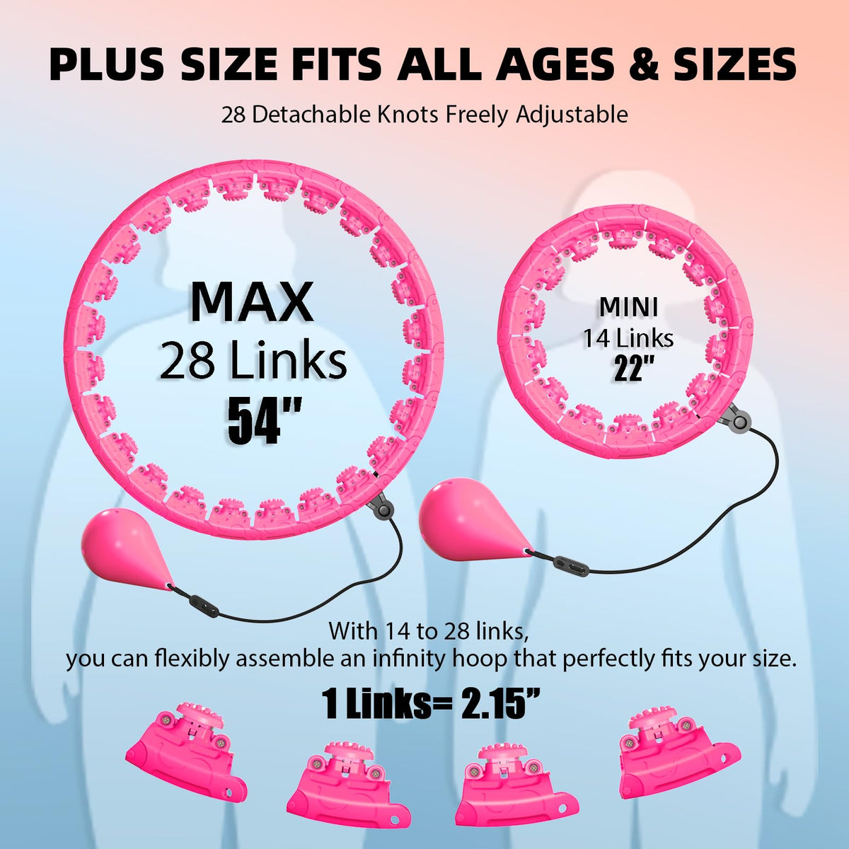Argvsde Weighted Hula Infinity Fitness Hoop for Adult Weight Loss, 2 in 1 Smart Fitness Workout Hula Circle Hoops with 28 Detachable Knots, Exercise Fit Hoop Suitable for Women and Beginners