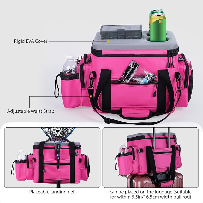 Goture Pink Fishing Rod and Reel Combos with Cooler Tackle Bag, 6FT-9FT Telescopic Fishing Pole with Spinning Reel,4 3600 Trays,Lures,Pliers,Travel Full Kit for Freshwater Saltwater, Women/Beginners