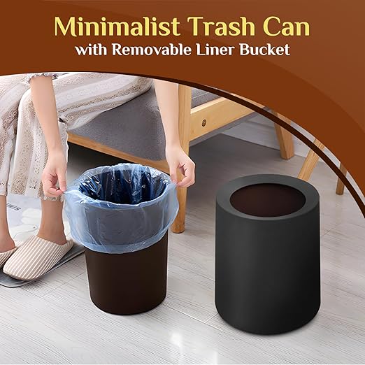 2 Pack Round Modern Trash Can Bedroom, 3Gal/12L Bathroom Trash Can Hidden Bag, Open Top Trash Bin Round Plastic, Minimalist Black Garbage Can with Inner Bucket (with 2 Handles) for Kitchen Office