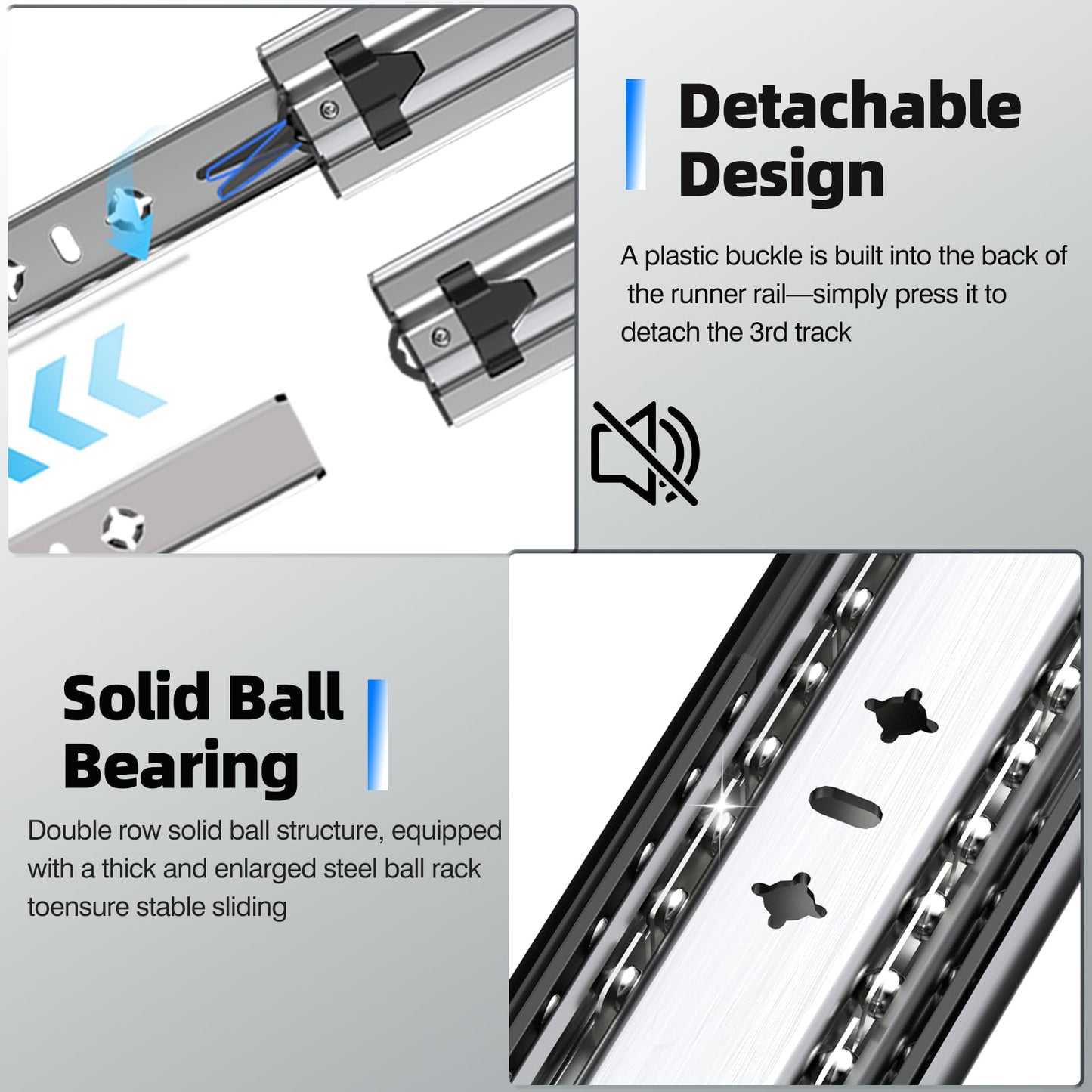 VITERLYNX 3/4" Thick 300Lbs Soft Close Heavy Duty Drawer Slides 1 Pair 16 18 20 22 30 32 36 40 Inch Full Extension Ball Bearing Self Slow Closing Rails Cabinet Tool Box RV Runners Tracks Glides-16