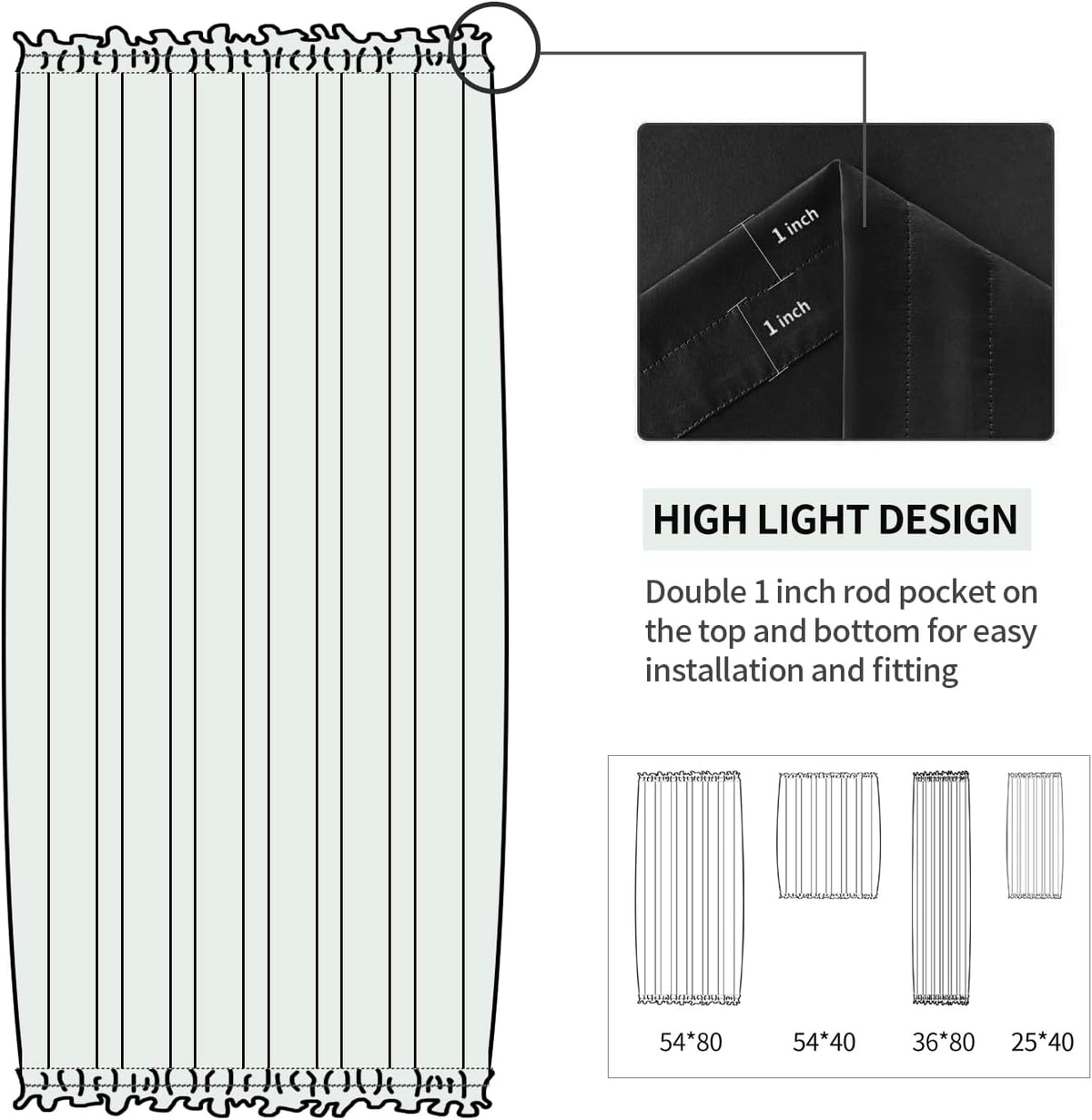 DWCN French Door Curtain - Rod Pocket Thermal Blackout Panel for Glass Window, Kitchen and Patio - Privacy, 54 X 80 Inches Long, 1 Panel With Tieback, Black