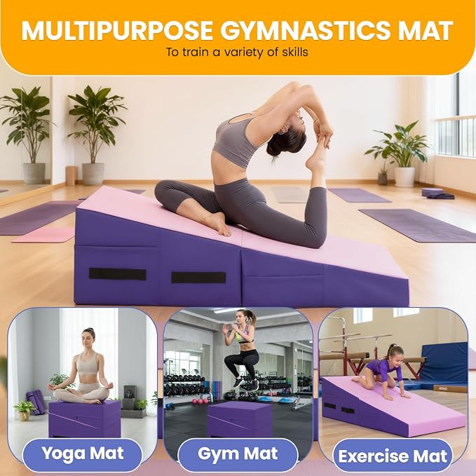 BestMassage Gymnastics Mat Incline Mat Tumbling Mat Folding Gymnastic Tumbling Mat Indoor/Outdoor Exercise Mat Home Gym Yoga Mat with Handle