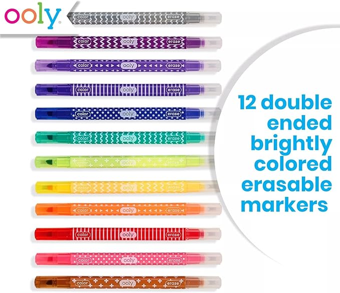 Ooly Switch-eroo Color Changing and Make No Mistakes Erasable 24 Dual Tip Markers, 12 Color Change Markers Erasable for Kids Back to School Supplies, Chisel Tip
