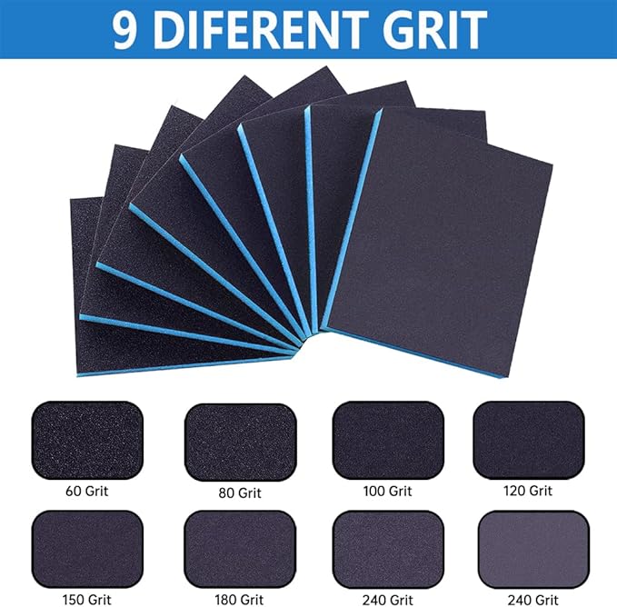 16 Pack 150 Grits Sanding Sponge Medium Sanding Block, Washable and Reusable Wet Dry Sandpaper Block Sandpaper Sponge for Wood Metal FurniturePaint and Drywall