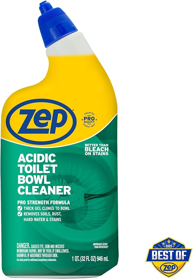 Zep Acidic Toilet Bowl Cleaner - 32 oz (Case of 4) - ZUATBC324 - Experience the Ultimate Cleaning Power with Our 2x Thicker Clinging Formula, Designed to Deliver a Professional-Quality Clean