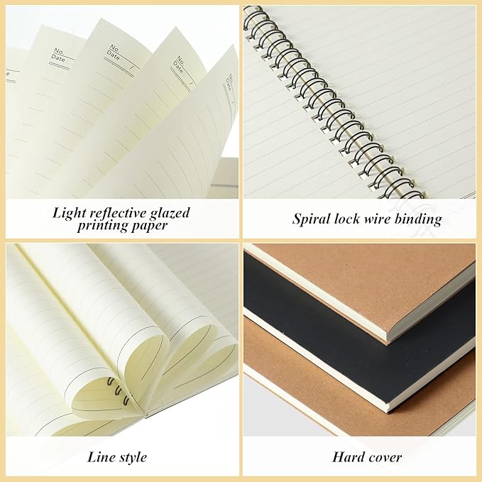 12 Pack Small Spiral Notebook A5 Lined College Ruled Spiral Journal Notebook 5.5 x 8.3 Inch Kraft Cover, 120 Pages for Work Students Office Business(Brown, Black)