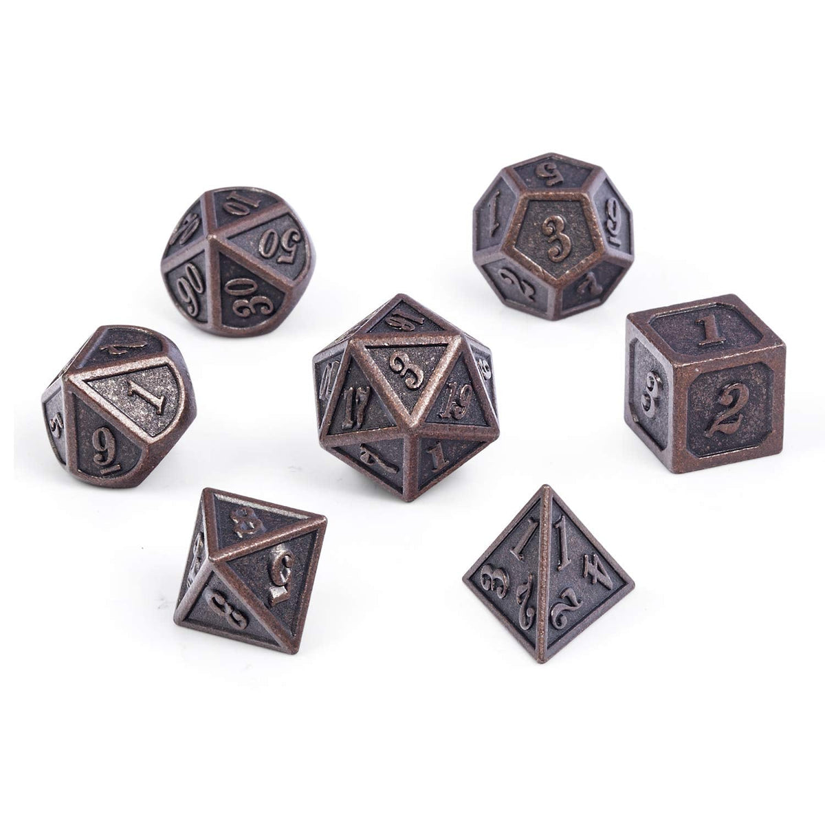 D&D Metal Dice Set, DNDND 7PCS Metallic Ancient Copper Dice with Metal Case for DND Dungeons and Dragons Table Games Roly Playing Rolling