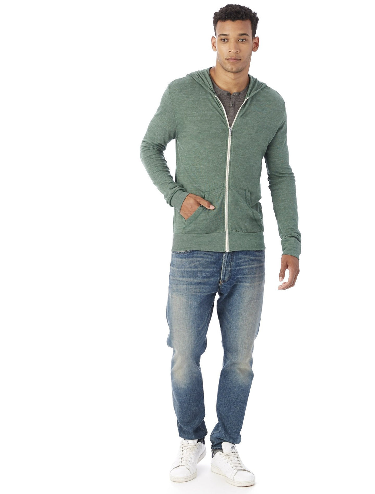 Alternative Men's Eco Zip Hoodie Sweatshirt, Dusty Pine, Small