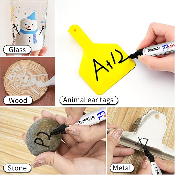 White and Black Permanent Markers Paint Pens - 12 Pack Oil Based Paint Markers, Medium Tip, Quick Drying Pens for Wood, Metal, Rock Painting, Mugs, Canvas, Clothes, Plastic Marking