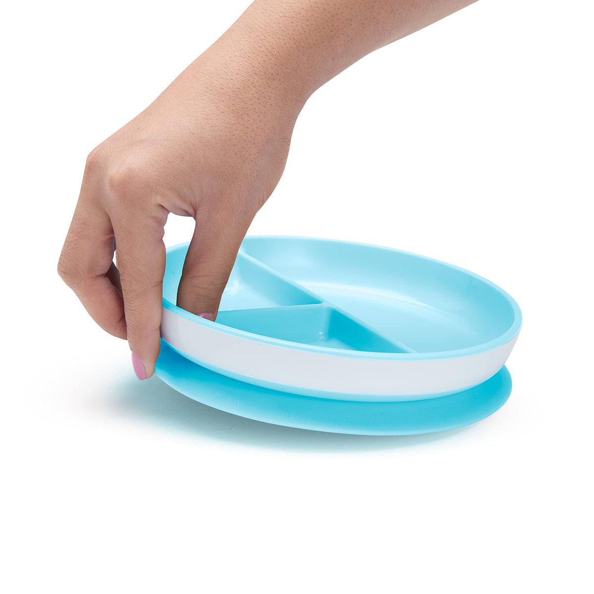 Munchkin Stay Put Suction Plates for Baby and Toddler, 3 Divided Sections , Blue/Green