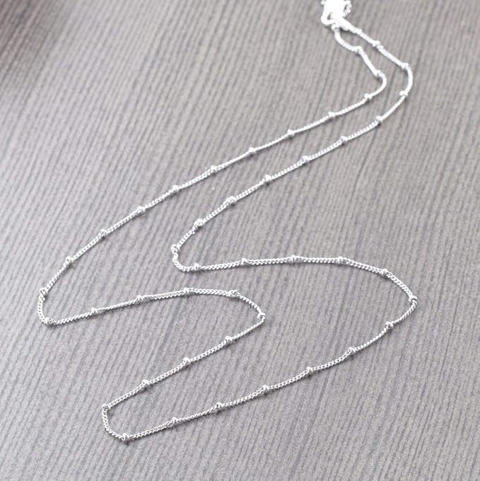Wholesale 12PCS Silver Plated Brass Curb Chain Satellite Beaded Chains Bulk for Jewelry Making (16 Inch(1.5mm))
