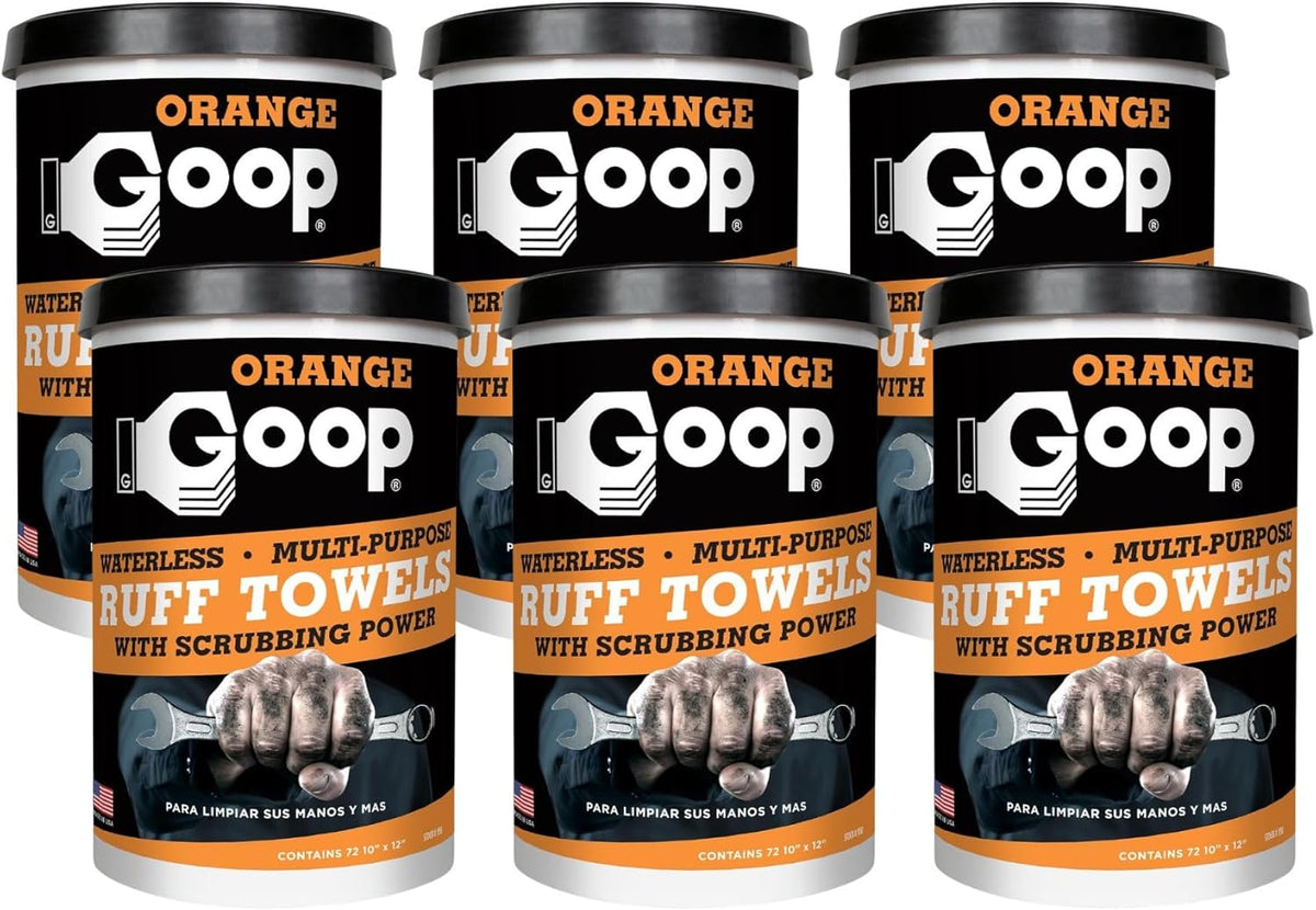GOOP Heavy Duty Ruff Towels with Scrubbing Power, 10â x 12â Dual Textured Multi-Purpose Cleaning Wipes, Removes Dirt, Grease, Oil - 6 Pack