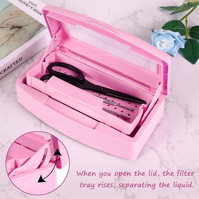 Gusnilo Nail Tool Sterilizer Box Disinfectant Jar Plastic Disinfectant Container Suitable for Nail Tools Hair Salons Beauty Centers and Manicure and Nail Equipment(Pink)