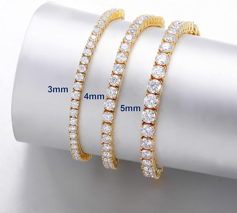 TUHE Moissanite Tennis Bracelet 5.0-21.0CT 18K Gold Plated 925 Sterling Silver Bracelets 3/4/5MM D Color VVS1 Round Lab Created Moissanite Bracelet for Women Men 6-8.5 Inch Jewelry Valentines Gifts