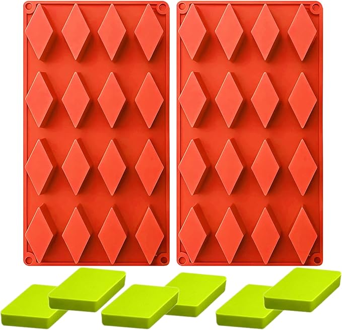 Rhombic Chocolate Baking Molds, 2 Packs 16-Cavity 11.6" x 6.9" Silicone Molds, Diamond Shape Candy Mould for Dessert Cheesecake Truffle Jelly Brownie
