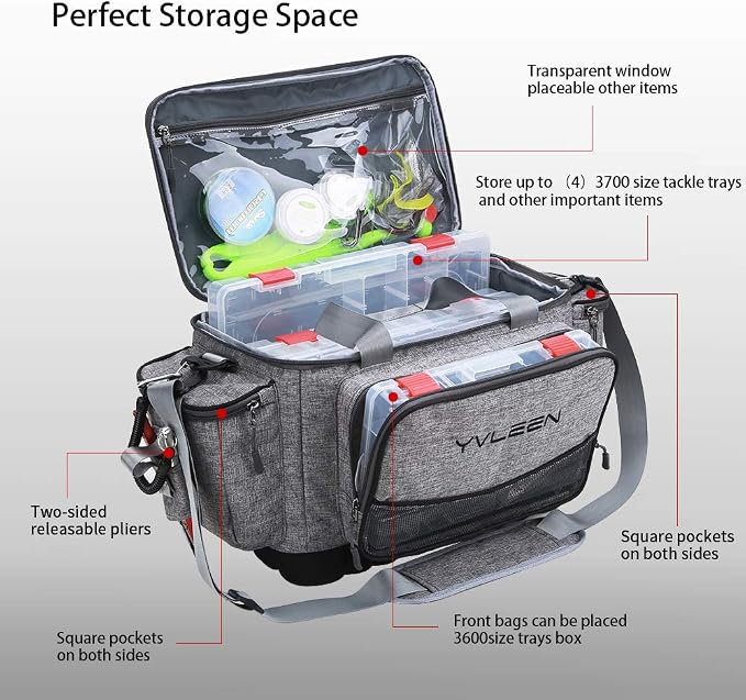 YVLEEN Fishing Tackle Box Bag - Outdoor Large Fishing Tackle Storage Bag - 100% Water-Resistant Polyester Material - Fishing Tackle Bags - Suitable for 3600 3700 Tackle Box