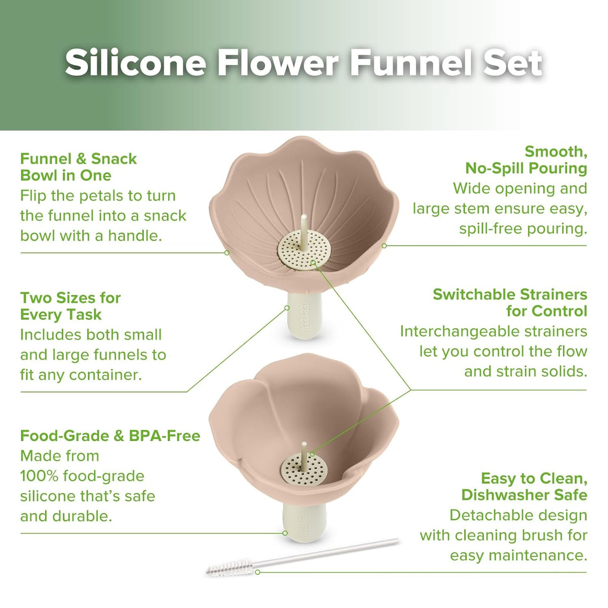 Haakaa Silicone Flower Funnel Set – Dual-Size Silicone Funnels for Kitchen Use, Small Funnels for Filling Bottles, Compatible with Haakaa Pouches