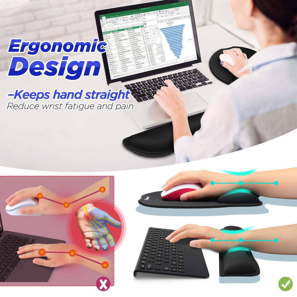 Gimars Upgrade Enlarge Superfine Fibre Soft Smooth Gel Ergonomic Mouse Pad Wrist Support and Keyboard Wrist Rest for Computer, Laptop, Mac, Gaming and Office, Durable, Comfortable and Pain Relief