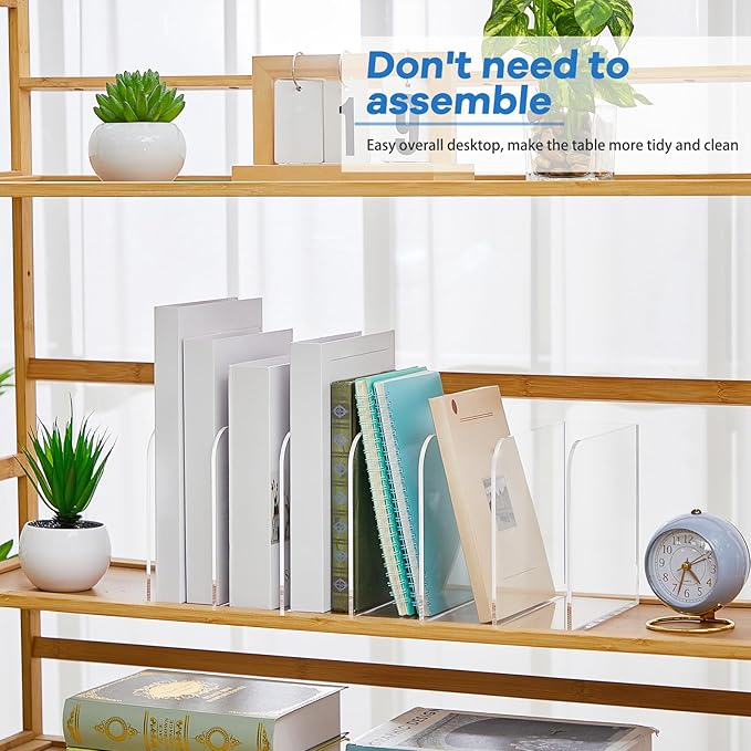 Suzile Clear Acrylic Magazine File Holder with Vertical Compartments Desk Organizer Book Rack for Desk Sorter Paper Folder Office Accessories(Clear,16.1 x 7.2 x 6.5 Inch)
