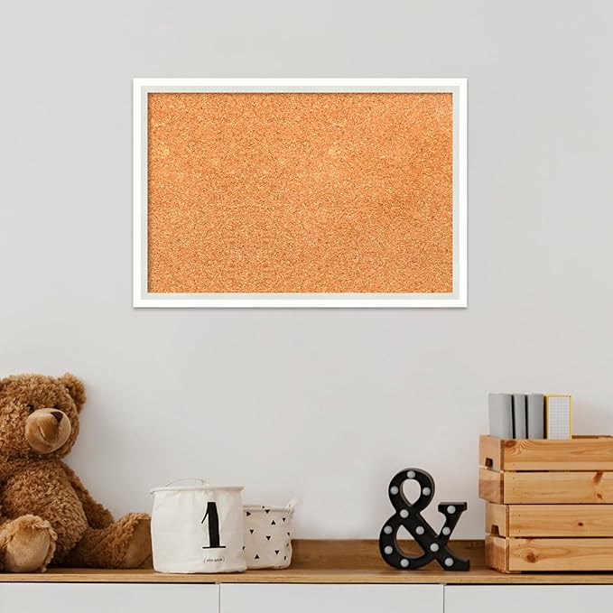 Amanti Art Natural Cork Board for Wall, 13x19 Vision Board with White Frame, Small Corkboard Office Decor for Home Organization, Modern Corkboard Pinboard to Display Items for Home Organization in