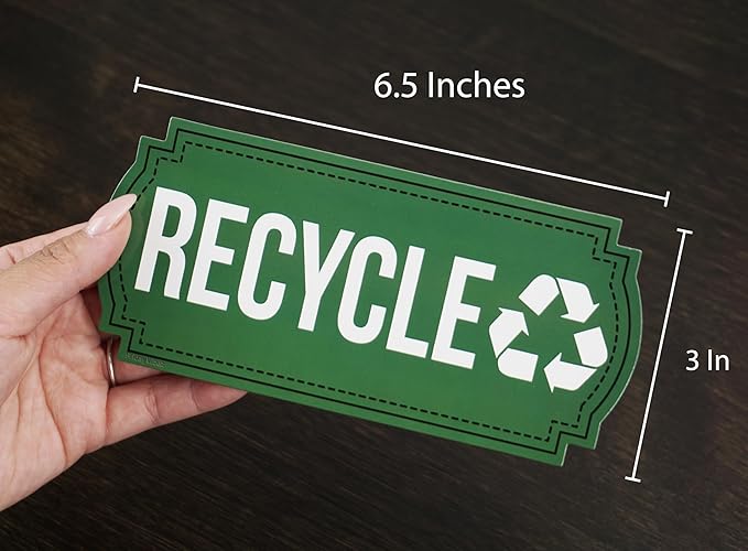 Recycle and Trash Magnets for Kitchen Cans and Recycling Bins, Dual Trash and Recycle Magnet for Garbage Can Logo Symbol, 2 Magnetic Sticker Adhesives, 6.5x3 Inch Design Home Outdoor Waste (Green)
