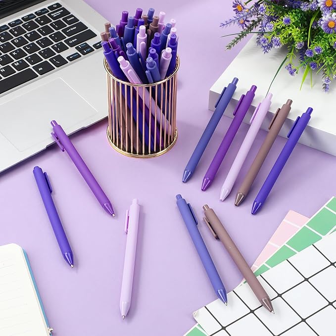 25 Pcs Ballpoint Pens Bulk Retractable Writing 1. 0 mm Black Ink Cute Pens Smooth Writing Color Fancy Gift for Teacher Student Employee Office School Home Baby Shower Supplies (Purple Series)