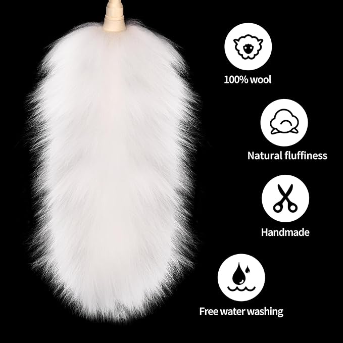 Extendable Lambswool Duster 29-110 Inch,Anti-Static Flexible Head, Stainless Steel Pole for Cleaning High Ceiling,Fan,Furniture,Roof Dusting
