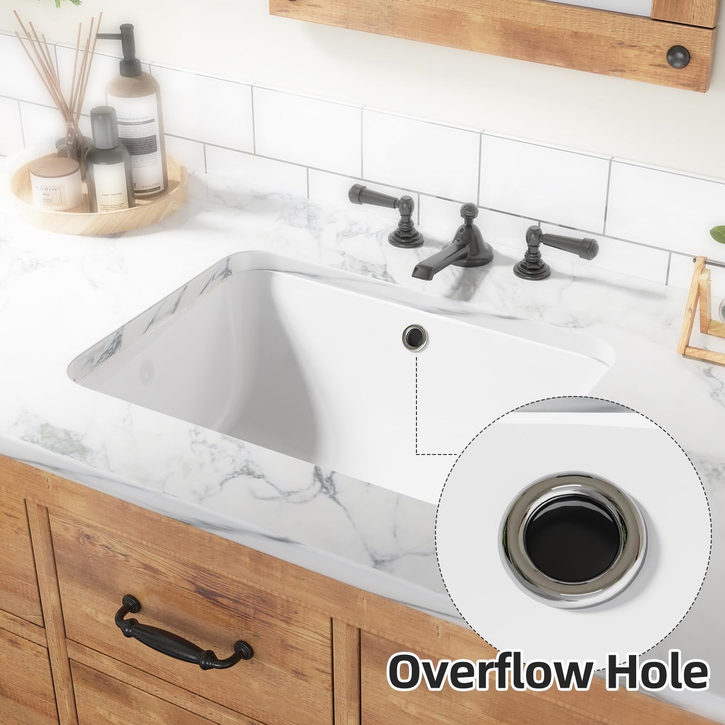 Garvee Undermount Bathroom Sink 20.28 × 15.16 Inch – White Ceramic Under Counter Sink, Rectangular Vanity Basin