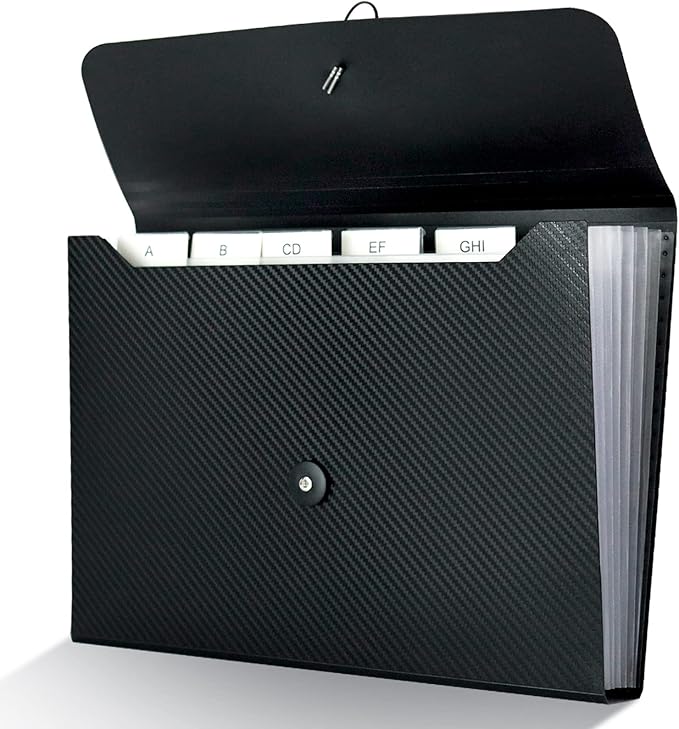 7 Pocket Expanding File Folder with Tab Inserts, Accordian File Organizer Document Receipt Organizer, Accordion Folder File Keeper A4 Letter Size, for School Home Office, Black