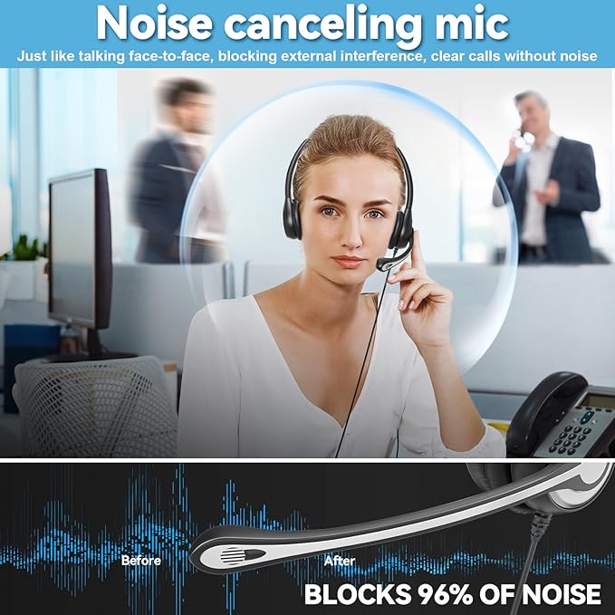 Wantek Phone Headset with Microphone Noise Cancelling,Telephone Headset 2.5mm Jack Compatible with Panasonic AT&T Uniden Cisco Linksys Grandstream Vtech Polycom Cordless Office Phones