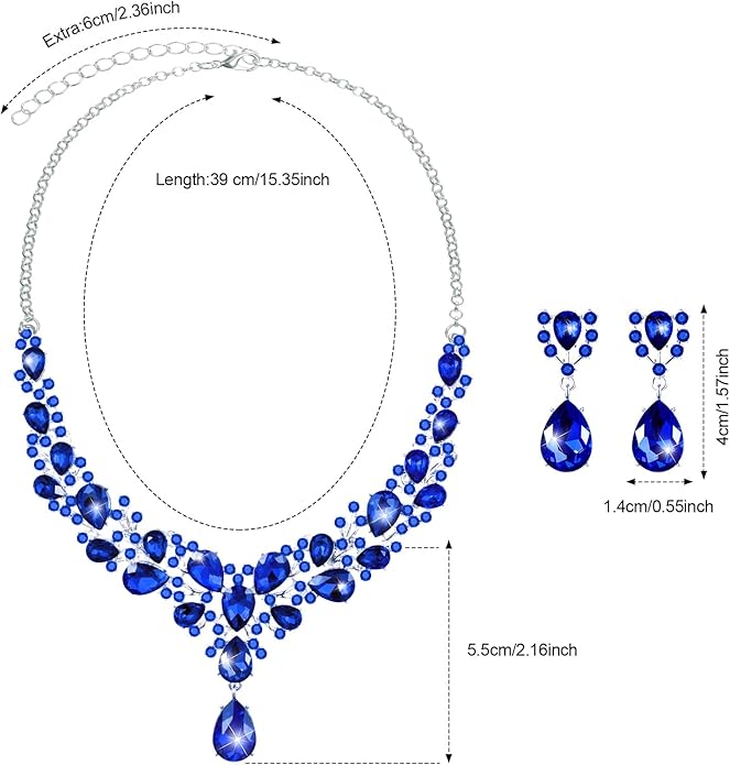 Hicarer Bridal Teardrop Cluster Crystal Jewelry Set for Women Necklace Earrings Wedding