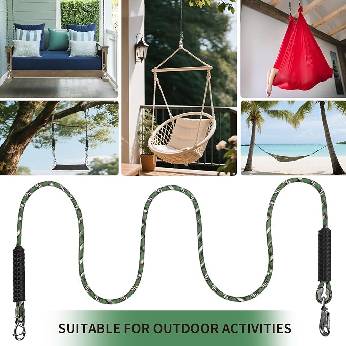 Adjustable Tree Swing Ropes Heavy Duty Hammock 5.6Ft(67"),360°Rotation Tree Swings Hanging Straps 1000LBS for Outdoor Swings Hammock Playground Set Accessories,2Pack of Green