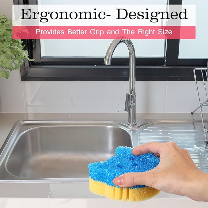 3 Pcs Dual Sided Scrub Sponge Multi Functional Cute Temperature Sensitive Non Scratch Dish Sponge for Washing Dishes Kitchen Bathroom(Cat)