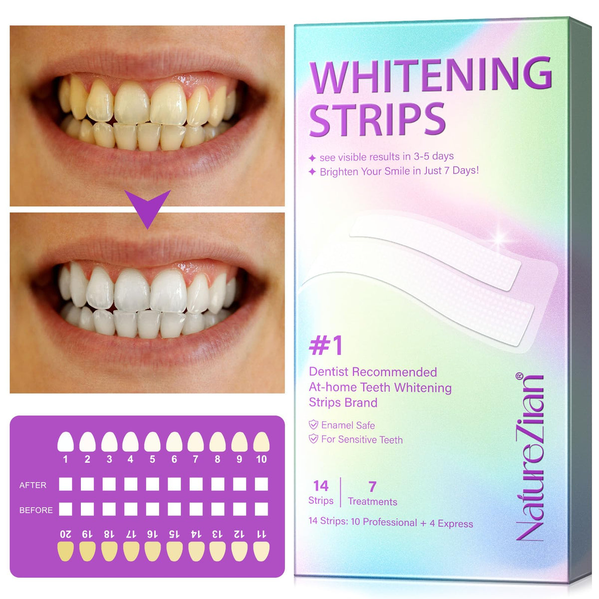 Teeth Whitening Strips,7-Day whitening Strips,Sensitive Teeth Whitener,Enamel Safe for Whiter Teeth,Deep Stains Removal,nstant Teeth Whitening Without The Harm (14pcs)