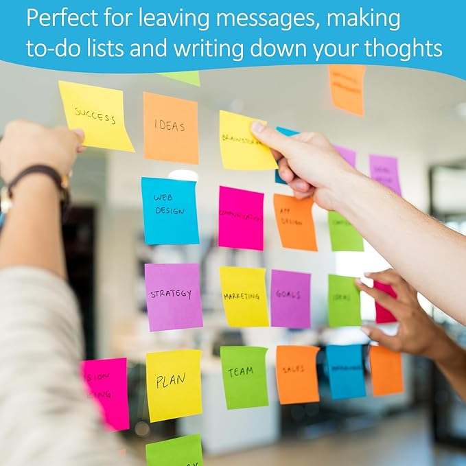 48 Pack 2400 Sheets Sticky Notes 3x3 Inches Bulk Colored Posted Notes 8 Colors Notes Stickies Note Pads for Office, School, and Home Supplies, 50 Sheets/pad