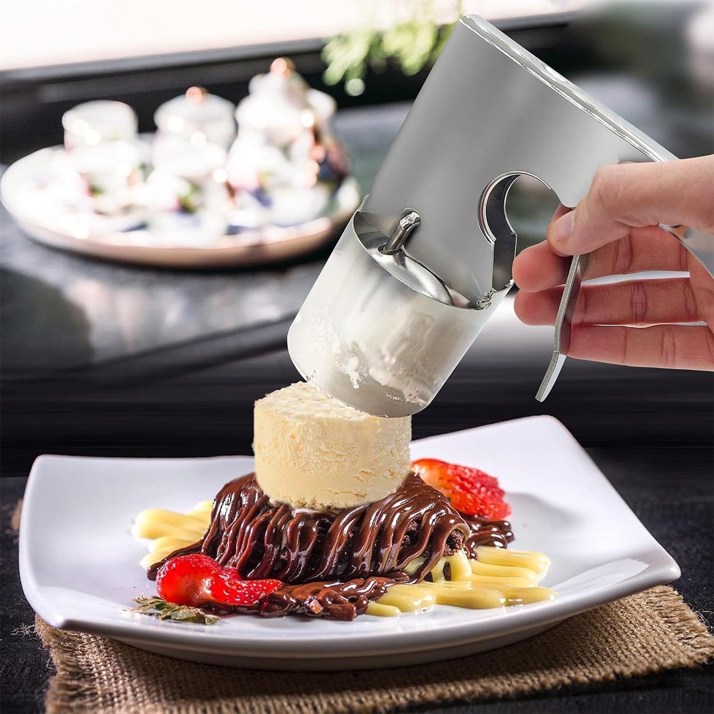 2Pcs Thrifty Ice Cream Scoop, Cylinder Stainless Steel Big Old Fashion Style Ice Cream Scoop with Trigger for Cream, Mashed Potato, Cookie Scoop Spoon