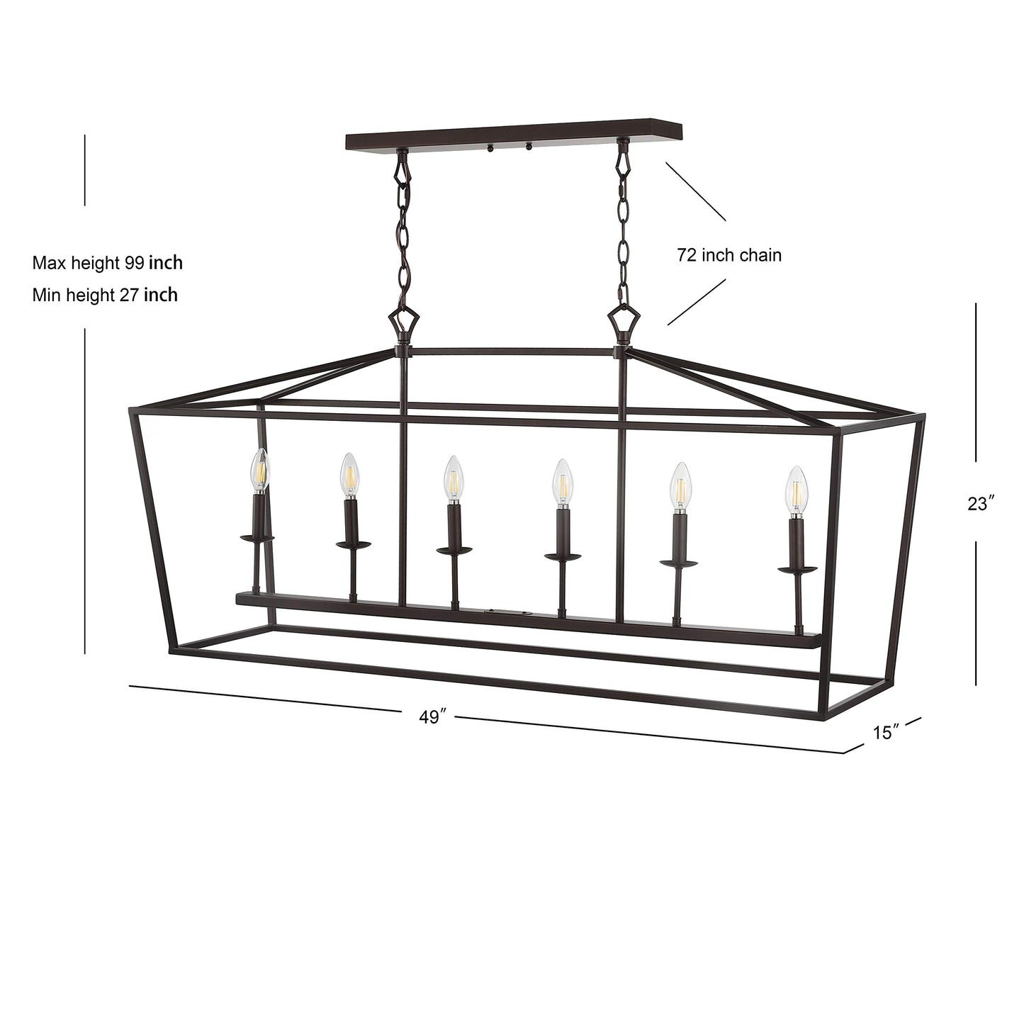 JONATHAN Y 49" Oil Rubbed Bronze Lantern Pendant Light, 1-Light Pagoda Style Metal Cage Farmhouse Hanging Ceiling Fixture for Kitchen Island, LED Bulb Included (JYL7439A)