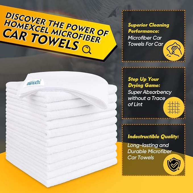 HOMEXCEL White Microfiber Cleaning Cloth 150 Pack, 12.5 x 12.5 inch Microfiber Towels for Car Washing Cleaning Rags for Car, Kitchen, and Window