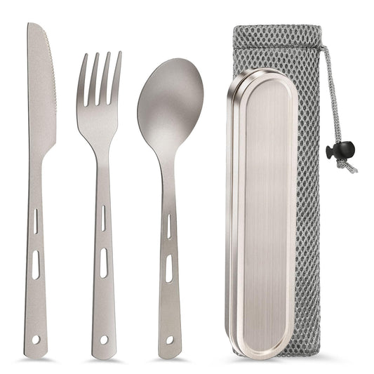Zumyzu Pure Titanium Travel Utensils with Case, Ultra-Light Ti Portable Champing Essential Cutlery Set, Knife Fork Spoon Reusable Flatware Sets for Camping Picnic Outdoor Hiking, Lunch Box for Men