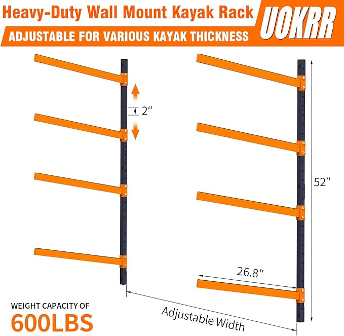 Kayak Storage Rack, Wall Mount Kayak Racks for Indoor Outdoor Storage, Heavy Duty Adjustable Kayak Rack for Garage, Spacesaver