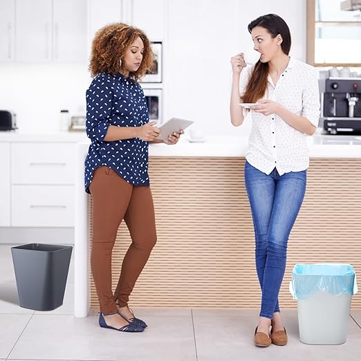 Hoolerry 9 Pieces Garbage Can 2 Gallon Small Trash Cans Bulk Bathroom Trash Bin Plastic Wastebasket Square for Bedroom Slim Bathroom Trashcan Small Container for Kitchen Office Home Rooms(White,Grey)