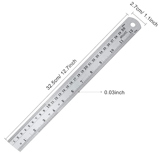 EBOOT Stainless 2 Pack Steel Ruler 12 Inch Metal Rule Kit with Conversion Table