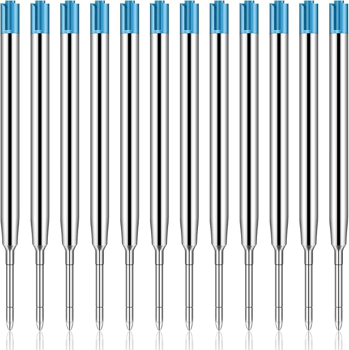 12 Pieces Pen Refills Blue Ink 1.0mm Medium Point Metal Ballpoint Refill Smooth Writing Pen Refills Replacement Refills for Retractable Ballpoint Pen School Office Supplies (Blue)