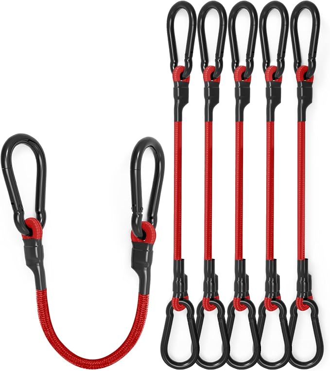 8 Pcs 60 Inch Heavy Duty Carabiner Bungee Cord Outdoor with 190 Lbs Max Break Strength, Bungee Straps with Upgraded Carabiner Hooks for Luggage Rack, Cargo, Hand Carts, Bike, Camping, etc (Red)