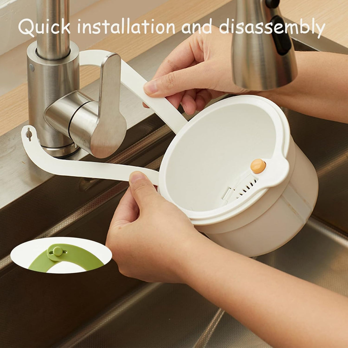Sink Strainer Basket, Hanging Kitchen Sink Strainer Basket, Press to Dump, Easy Installation, Food Fruit & Vegetable Drainer Rack, Corner Waste Collector (Green)