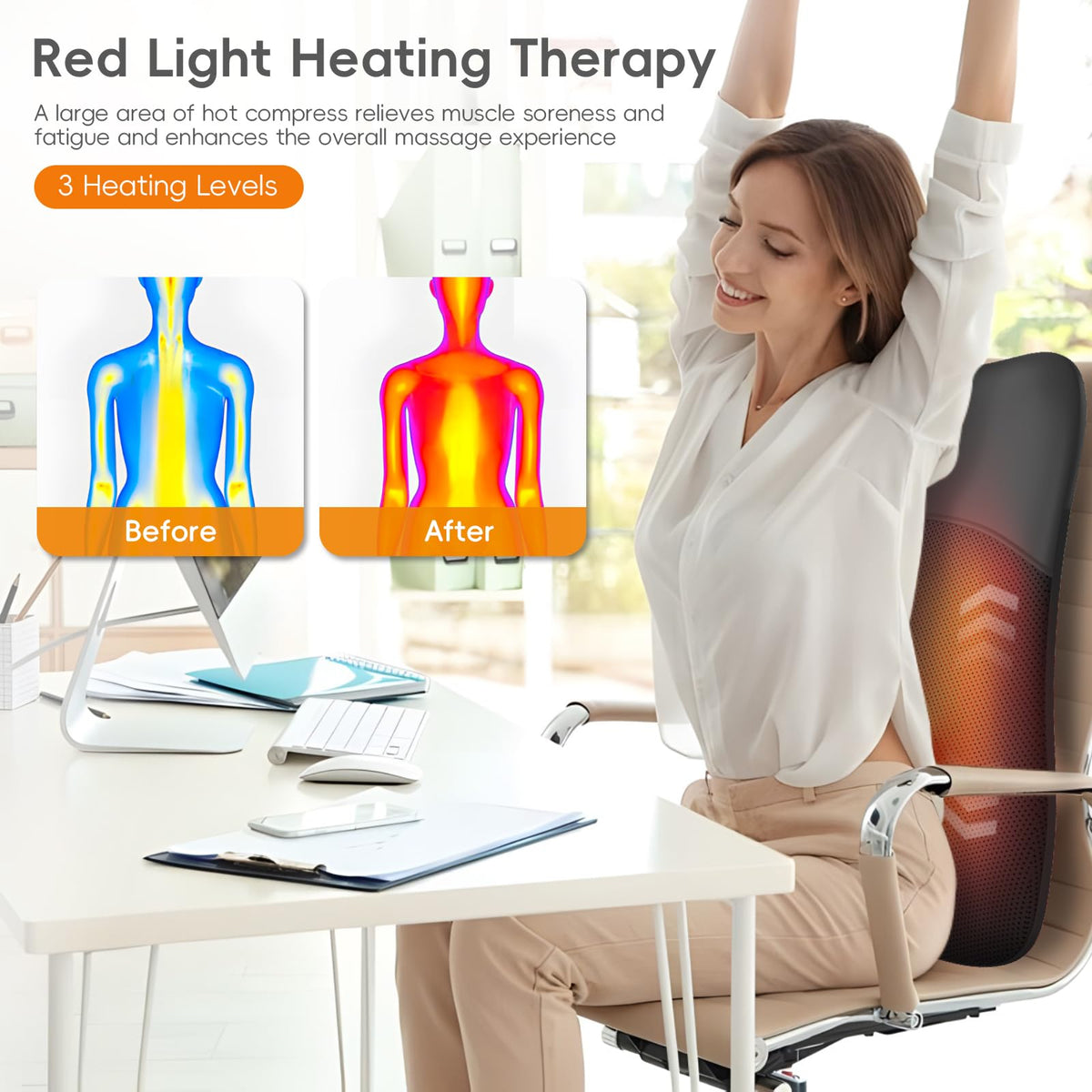 Back Massager, Ultrathin Rolling Up and Down Back Massage with Heat 4D Kneading & Red Light Therapy for Pain Relief Deep Tissue,Shoulder Massager Gift for Men Women Parents Relaxation at Office Car