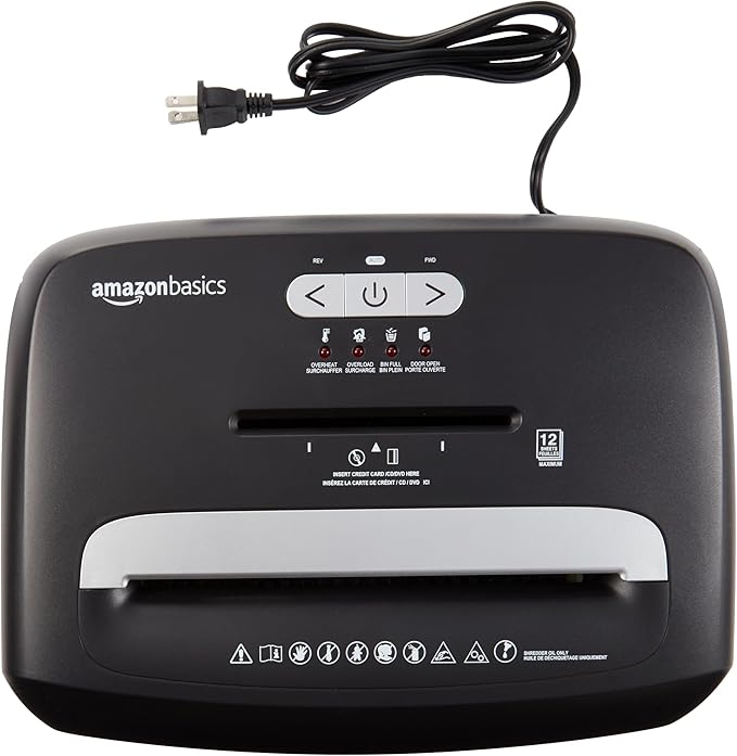 Amazon Basics 12 Sheet (new model) Micro Cut Paper and Credit Card CD Shredder With 6 Gallon Bin, Black