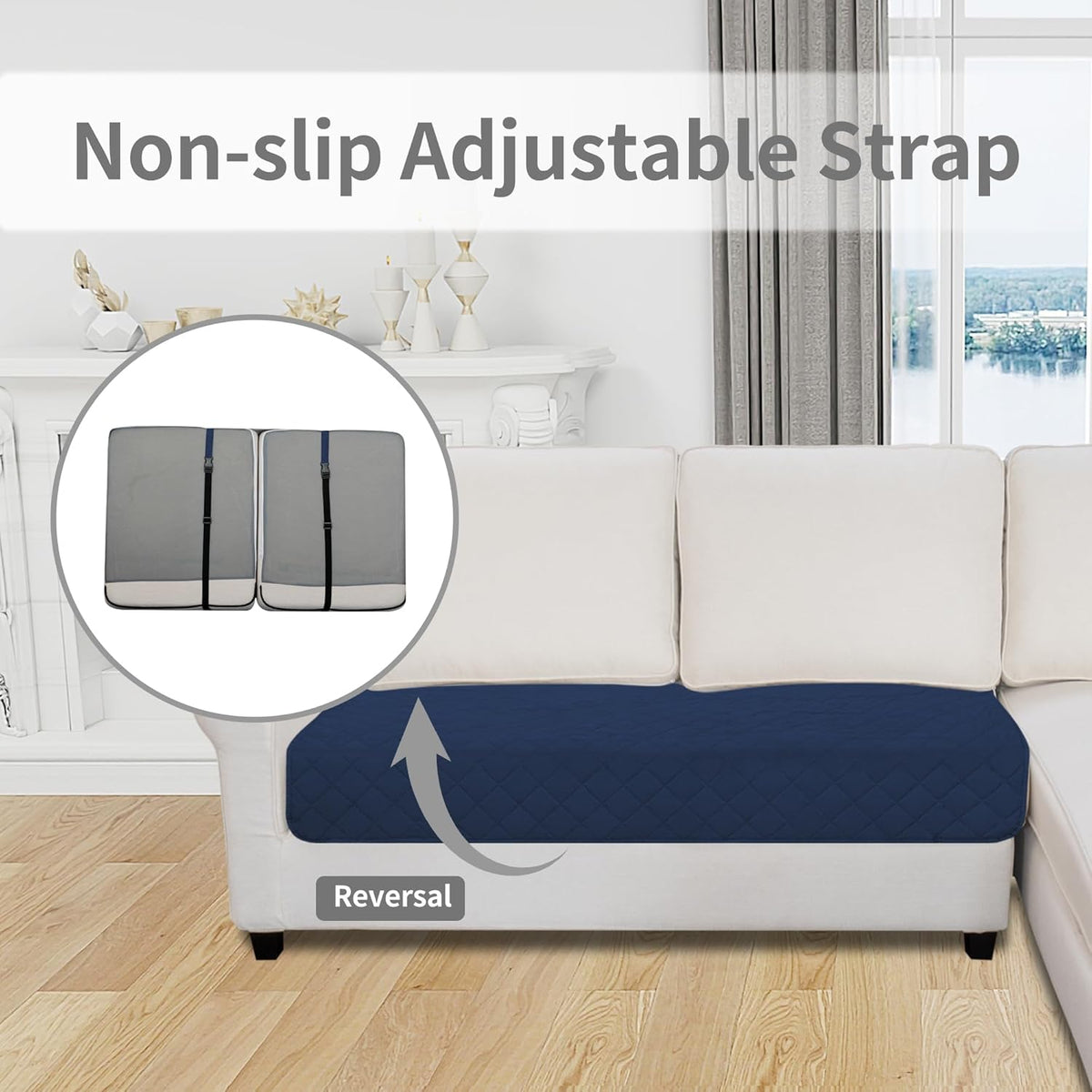 Easy-Going Sectional Couch Covers for Dogs L Shape Sofa Cover Reversible Sofa Slipcover Chaise Lounge Cover Furniture Protector Cover for Pets Dog Cat (30 x 50 inches, Navy/Ivory)