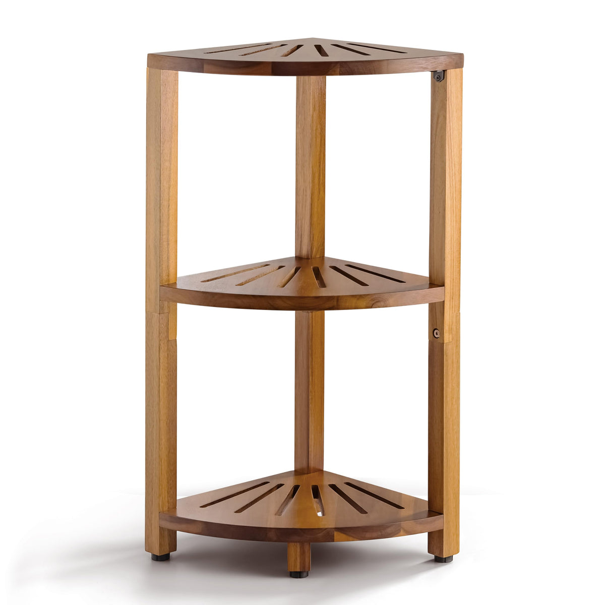 BLUEWEST 3-Tier Corner Shower Caddy Stand, Wood Shower Organizer Standing with Anti-Slip Feet, Waterproof & Durable Bathroom Corner Shelf, Space-Saving Design Storage for Kitchen or Living Room