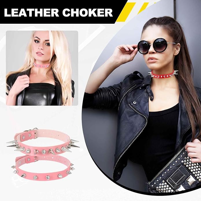 MECCANIXITY Spiked Chokers, Metal Spike Studded Link Leather Collar Chokers Necklace with Spikes Gothic Jewelry Accessories